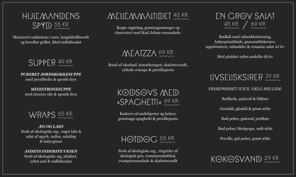 Menu from "Palæo" restaurant, Copenhagen Denmark